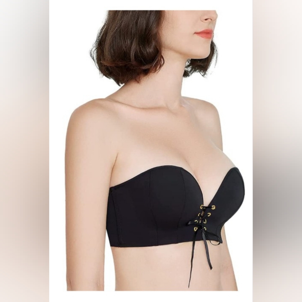 FallSweet Strapless Bra Push Up Padded  Add Two Cup Bra Size 34 Black